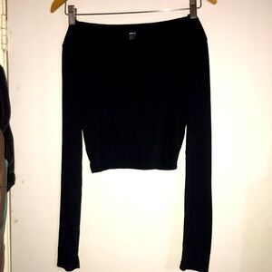 Shein black cropped long sleeve round neck shirt